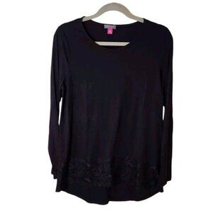Vince Camuto Shirt Tunic Blouse Top Black Lace Hem Women's Size Medium Casual